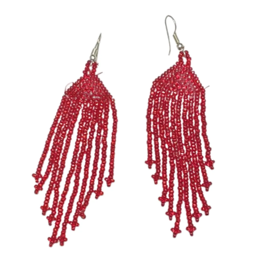 Solid Color Fringe Beaded Earrings