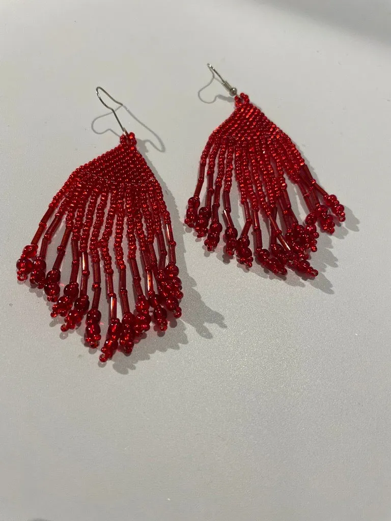 Solid Color Fringe Beaded Earrings