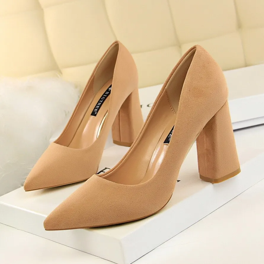 Solid Flock Shallow Pointed Toe Thin High Heels Shoes