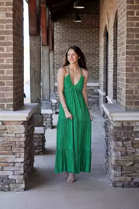 Take Me Out Satin Pleated Maxi Dress