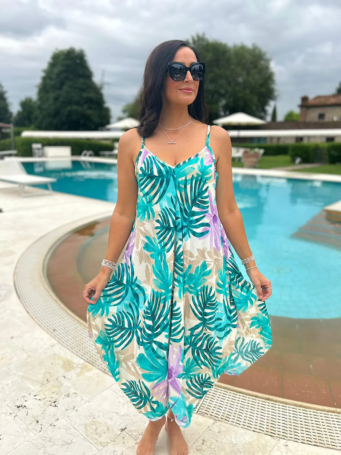 Teal Tropical Leaf Dress Anna