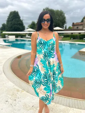 Teal Tropical Leaf Dress Anna