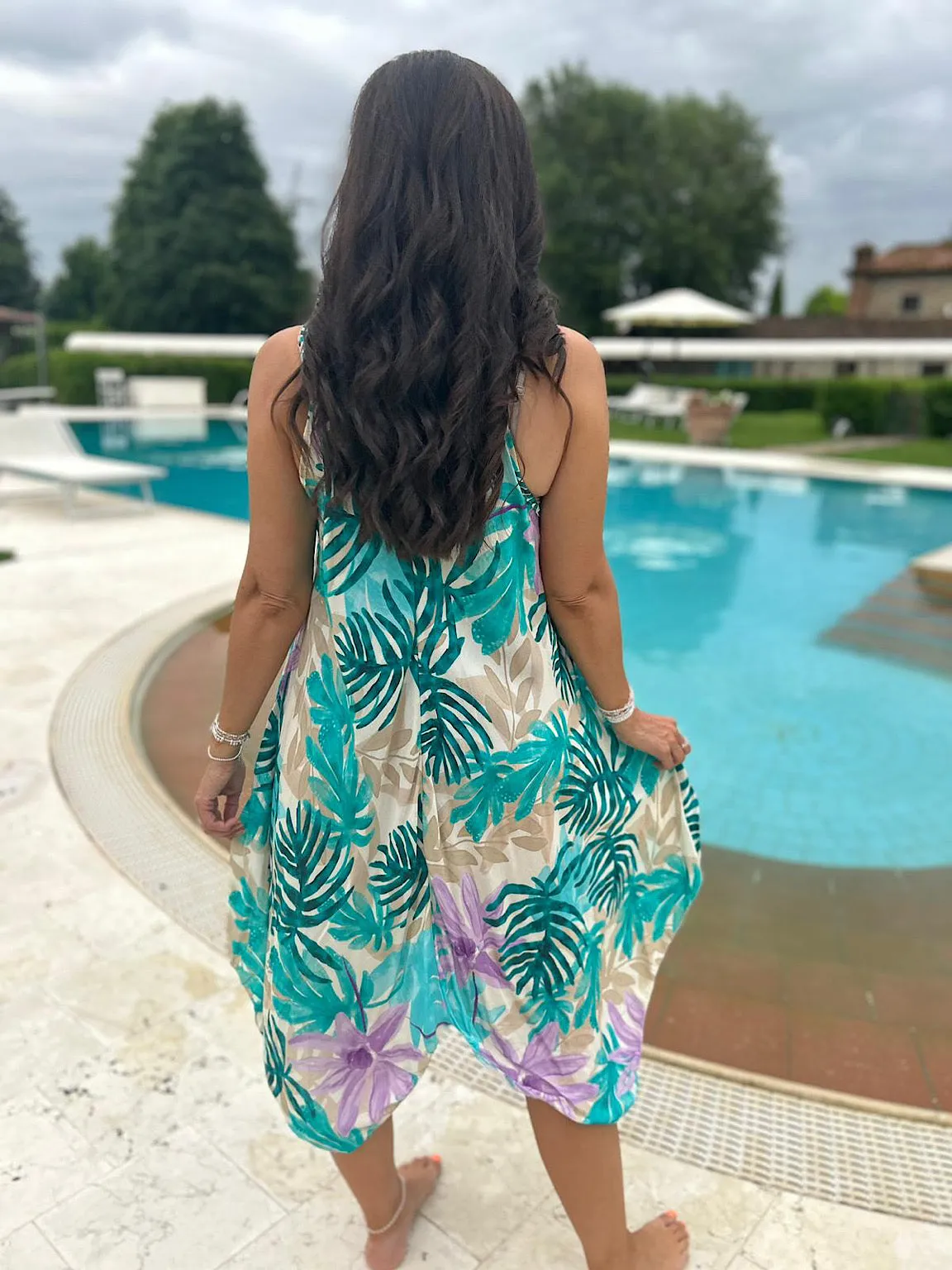 Teal Tropical Leaf Dress Anna