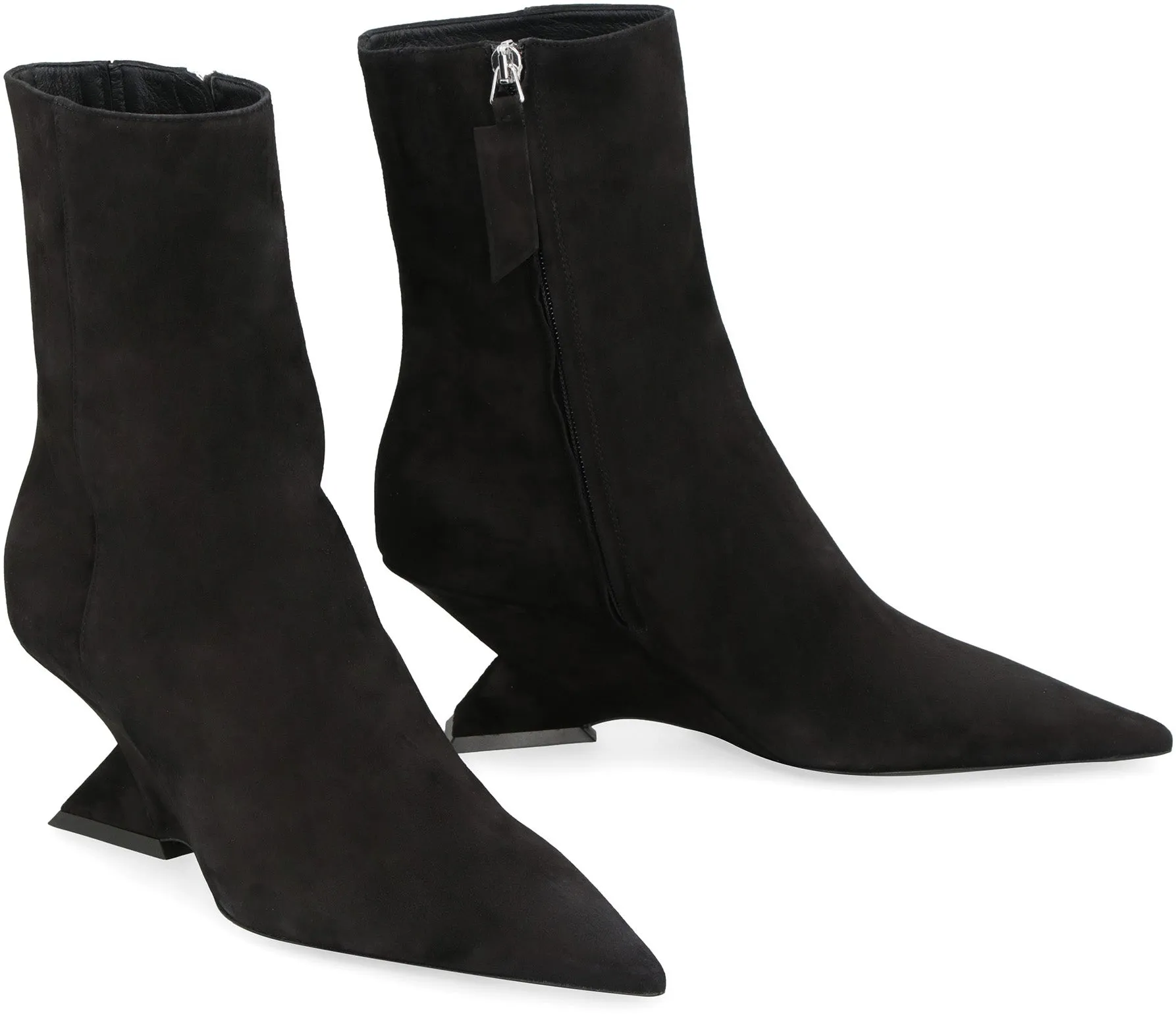 THE ATTICO Black Pointy Toe Ankle Boots with Pyramid Wedge for Women - FW23