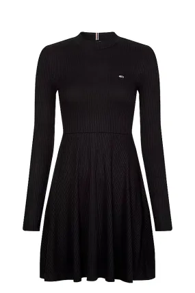 Tommy Hilfiger Women L/S Dress Rib Knit Fit and Flare Black