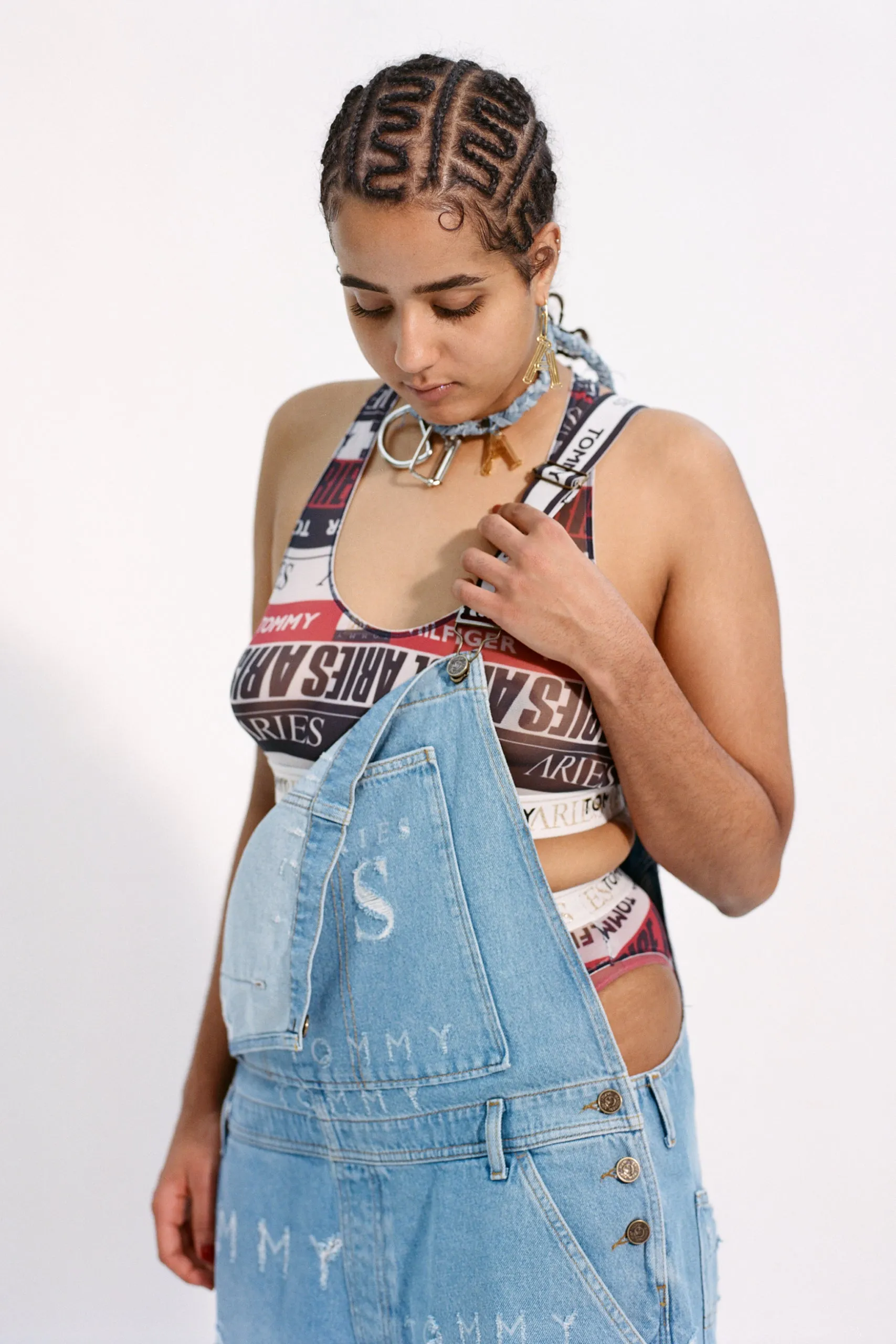 Tommy x Aries Logo Destroyed Denim Dungaree