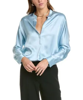 Vince Band Collar Silk Blouse