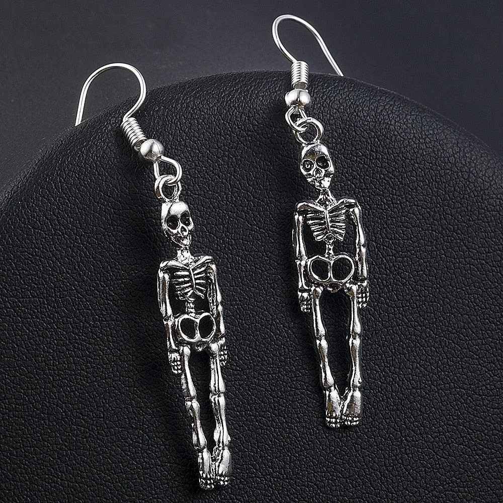 Vintage Skeleton Skull Dangle Earrings