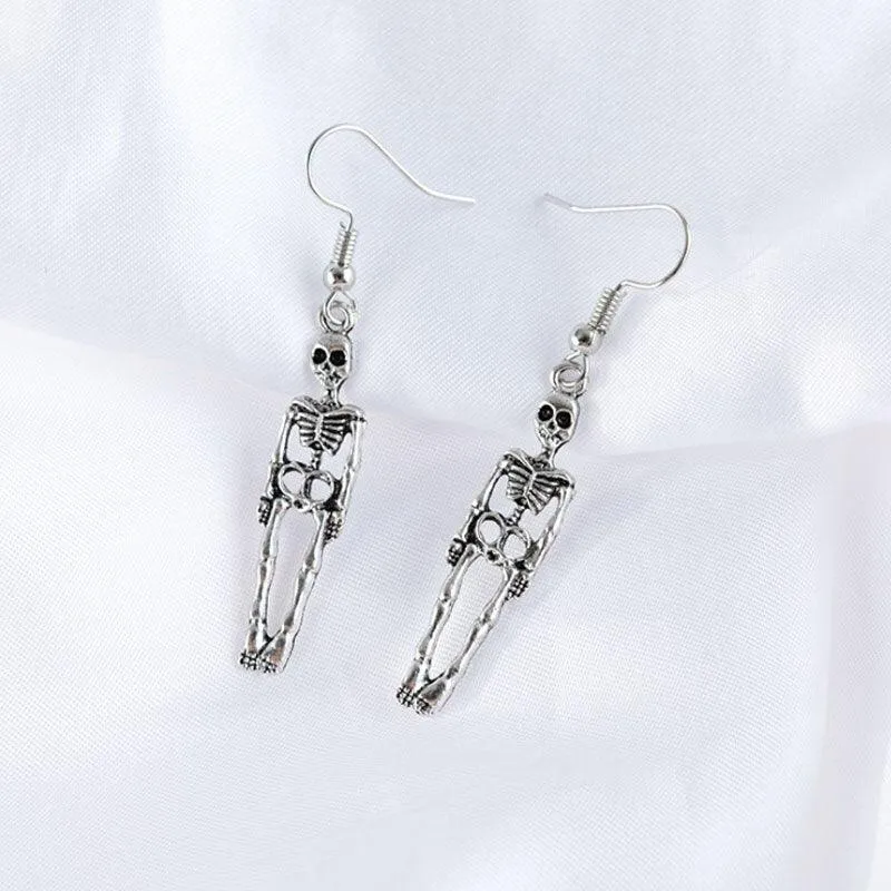 Vintage Skeleton Skull Dangle Earrings