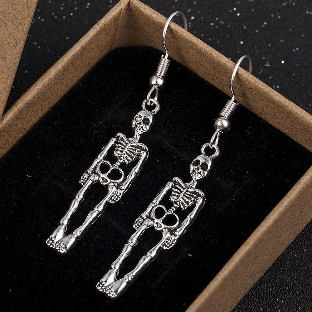 Vintage Skeleton Skull Dangle Earrings