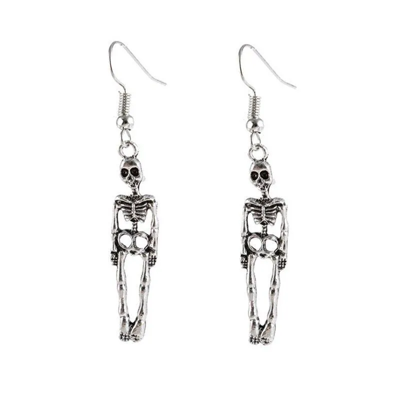 Vintage Skeleton Skull Dangle Earrings