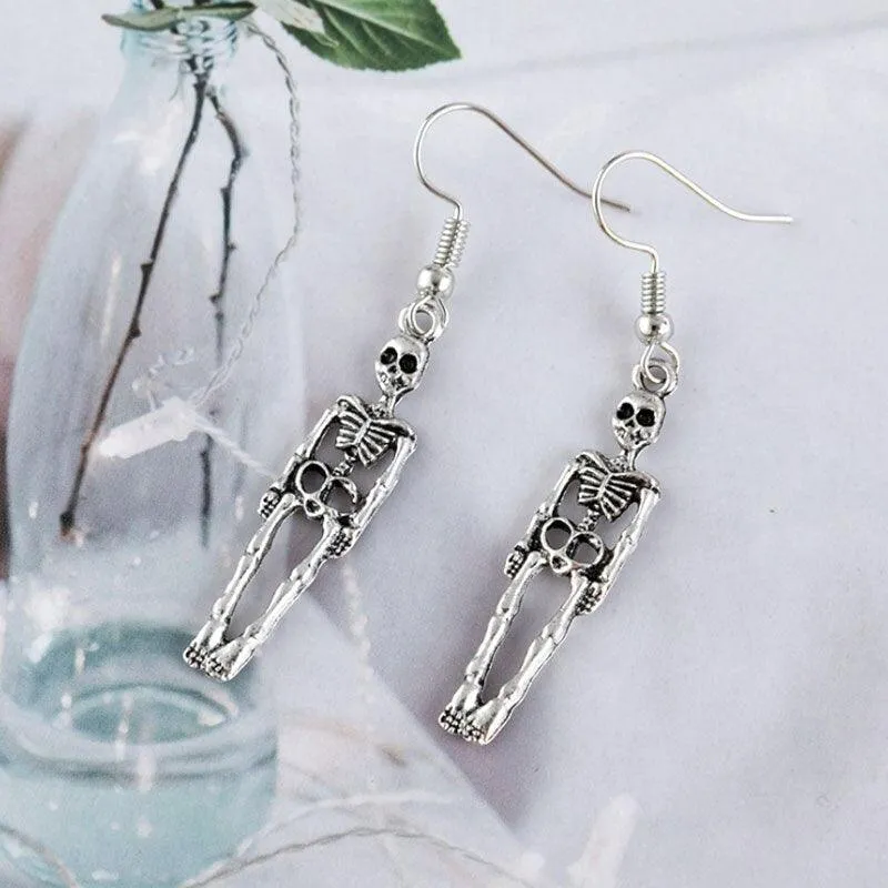 Vintage Skeleton Skull Dangle Earrings