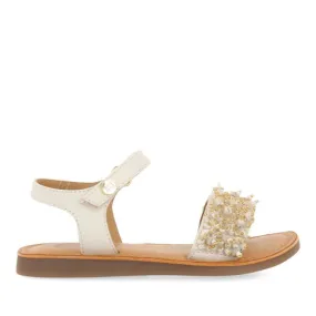 WHITE LEATHER SANDALS WITH BEAD EMBELLISHMENTS FOR GIRL AND BOY BLESLE