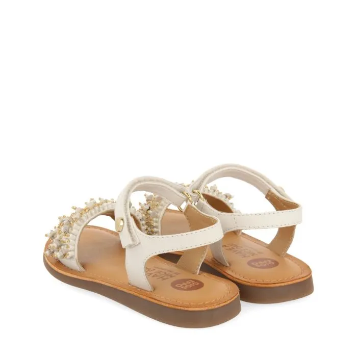 WHITE LEATHER SANDALS WITH BEAD EMBELLISHMENTS FOR GIRL AND BOY BLESLE