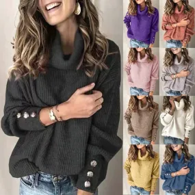 Women'S Sweater Long Sleeve Sweaters & Cardigans Button Fashion Solid Color