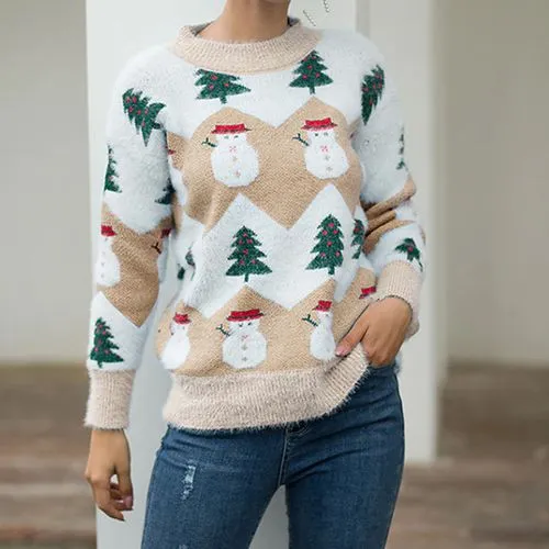 Women's Sweater Long Sleeve Sweaters & Cardigans Christmas Christmas Tree Snowman