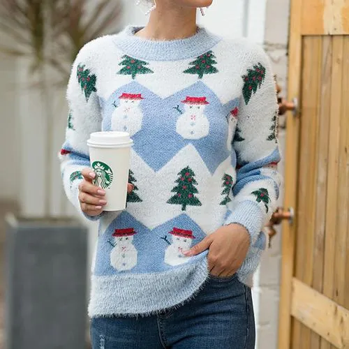 Women's Sweater Long Sleeve Sweaters & Cardigans Christmas Christmas Tree Snowman