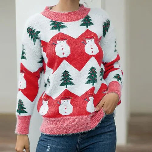 Women's Sweater Long Sleeve Sweaters & Cardigans Christmas Christmas Tree Snowman