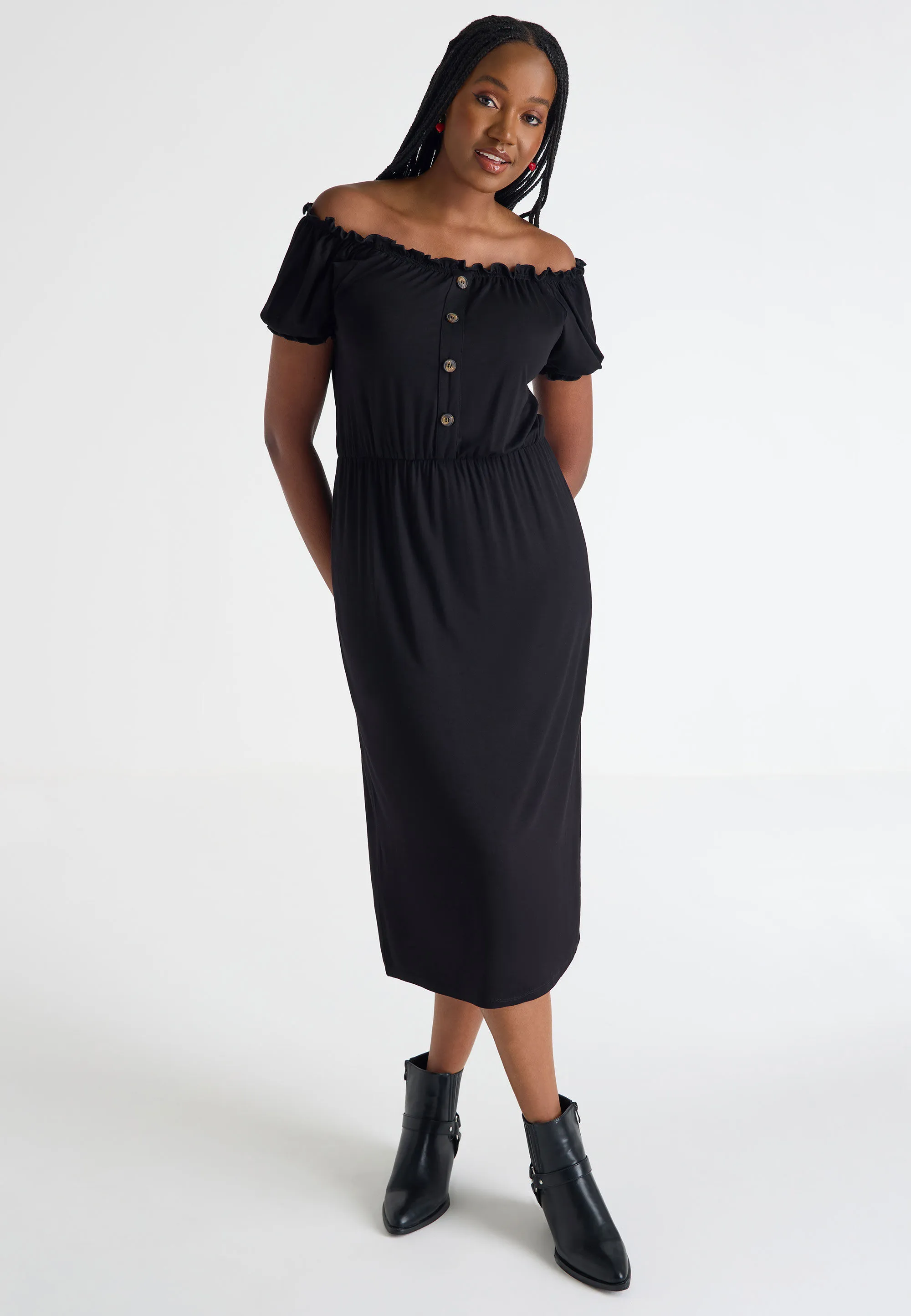 Womens Black Gypsy Buttoned Midi Dress