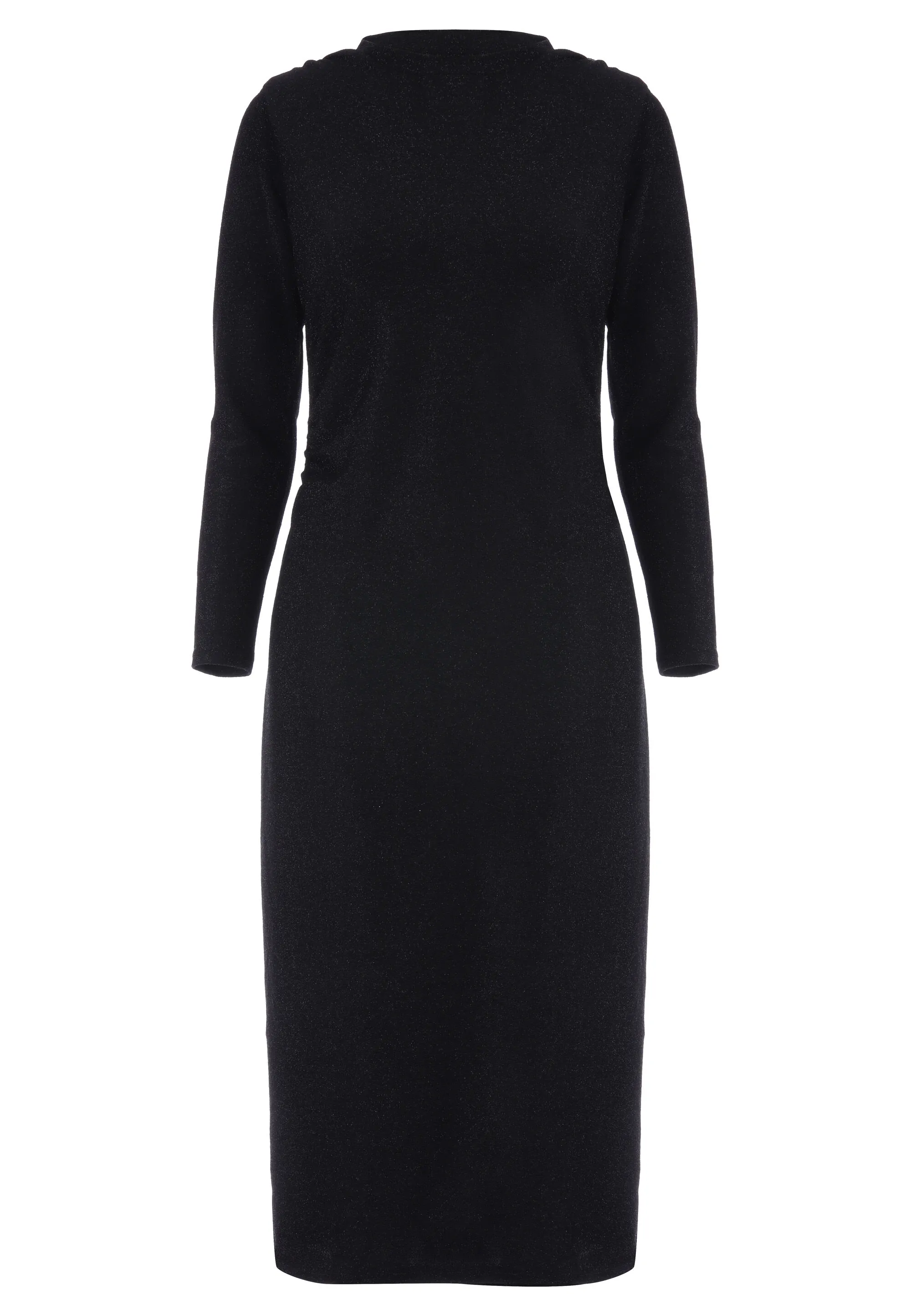 Womens Black Metallic Ruched Midi Dress