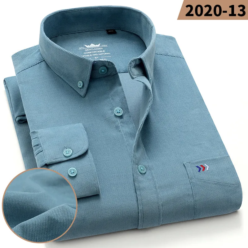 Xituodai 100% Cotton Plus Size 7XL Corduroy Shirt Mens Casual Long Sleeve Regular Fit Business Dress Shirts For Male Comfortable