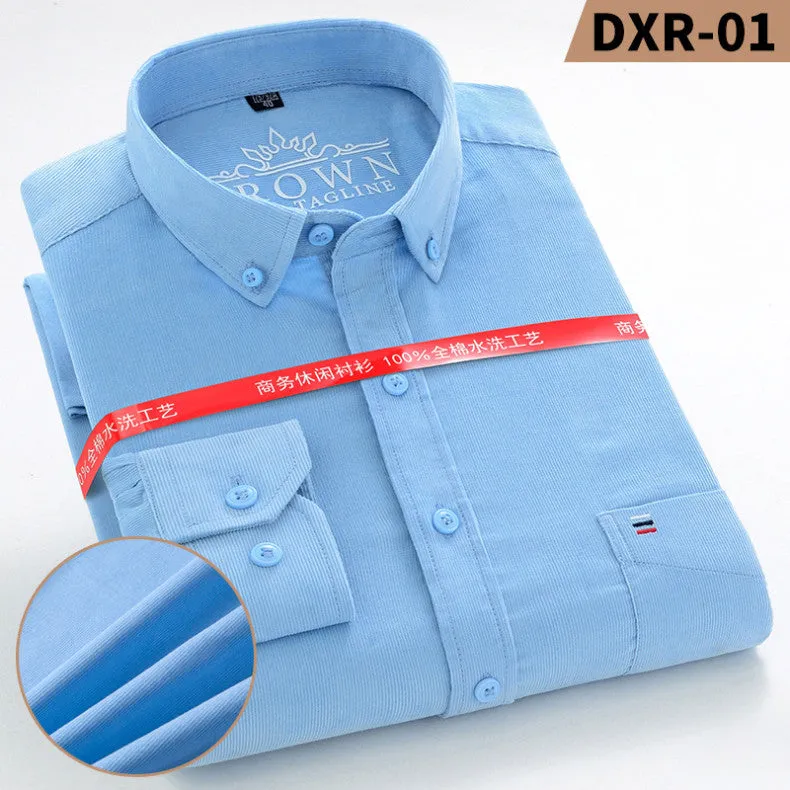 Xituodai 100% Cotton Plus Size 7XL Corduroy Shirt Mens Casual Long Sleeve Regular Fit Business Dress Shirts For Male Comfortable