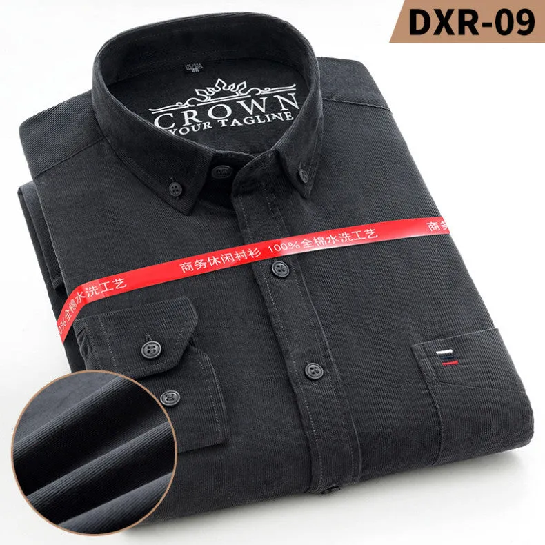 Xituodai 100% Cotton Plus Size 7XL Corduroy Shirt Mens Casual Long Sleeve Regular Fit Business Dress Shirts For Male Comfortable