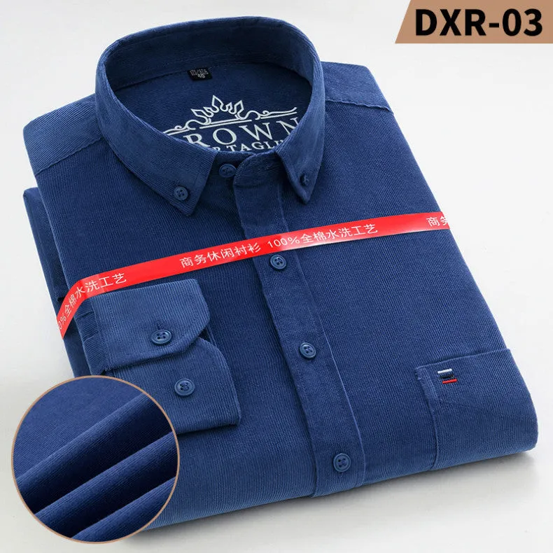 Xituodai 100% Cotton Plus Size 7XL Corduroy Shirt Mens Casual Long Sleeve Regular Fit Business Dress Shirts For Male Comfortable