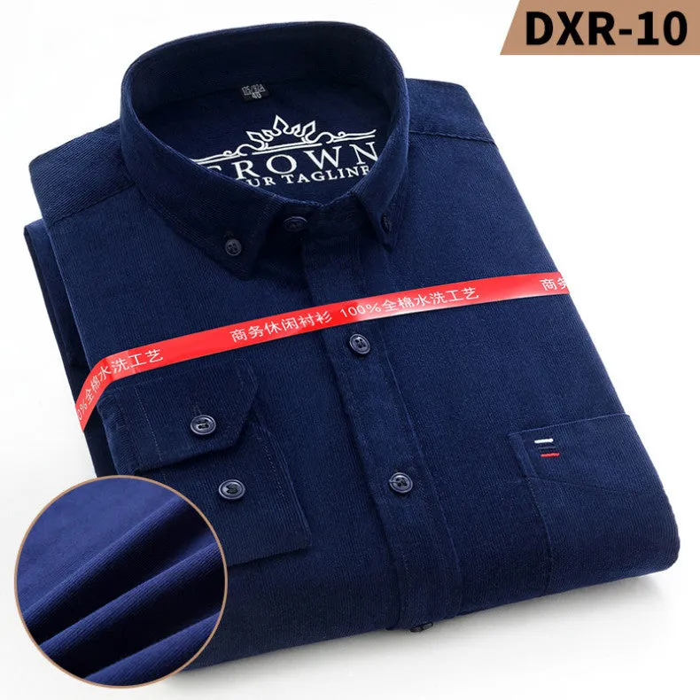 Xituodai 100% Cotton Plus Size 7XL Corduroy Shirt Mens Casual Long Sleeve Regular Fit Business Dress Shirts For Male Comfortable