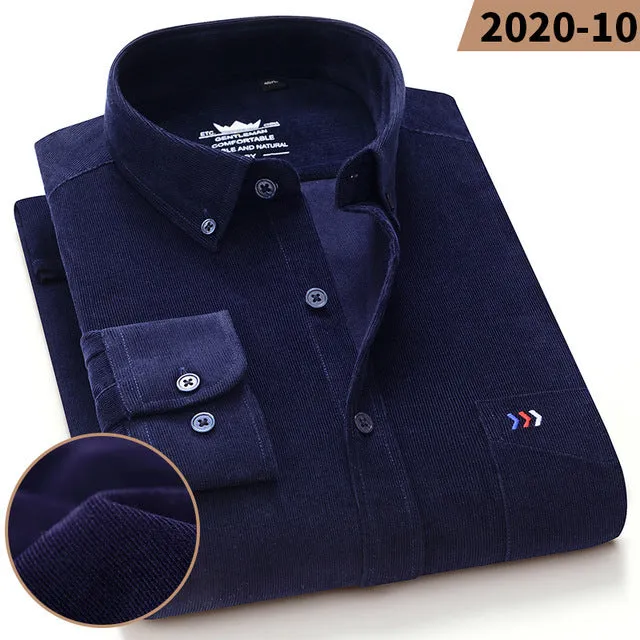 Xituodai 100% Cotton Plus Size 7XL Corduroy Shirt Mens Casual Long Sleeve Regular Fit Business Dress Shirts For Male Comfortable