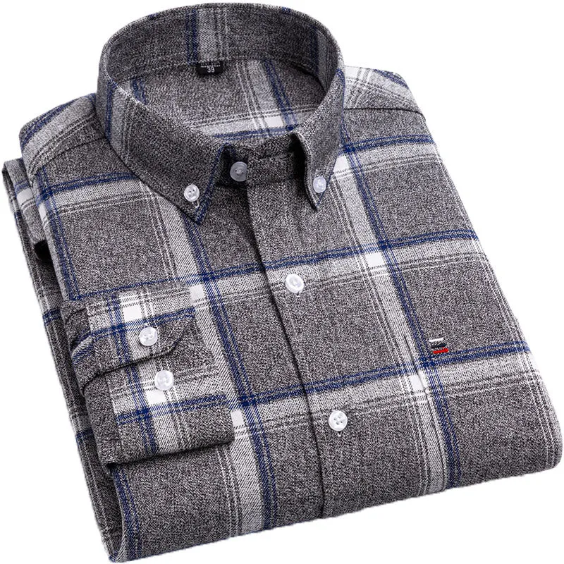 Xituodai Brand 100%Cotton Chechered Casual shirts for Men Warm Long Sleeve Plaid Shirt Winter soft Striped Male comfortable shir