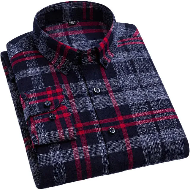 Xituodai Brand 100%Cotton Chechered Casual shirts for Men Warm Long Sleeve Plaid Shirt Winter soft Striped Male comfortable shir