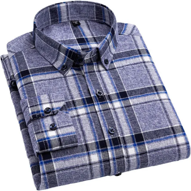 Xituodai Brand 100%Cotton Chechered Casual shirts for Men Warm Long Sleeve Plaid Shirt Winter soft Striped Male comfortable shir