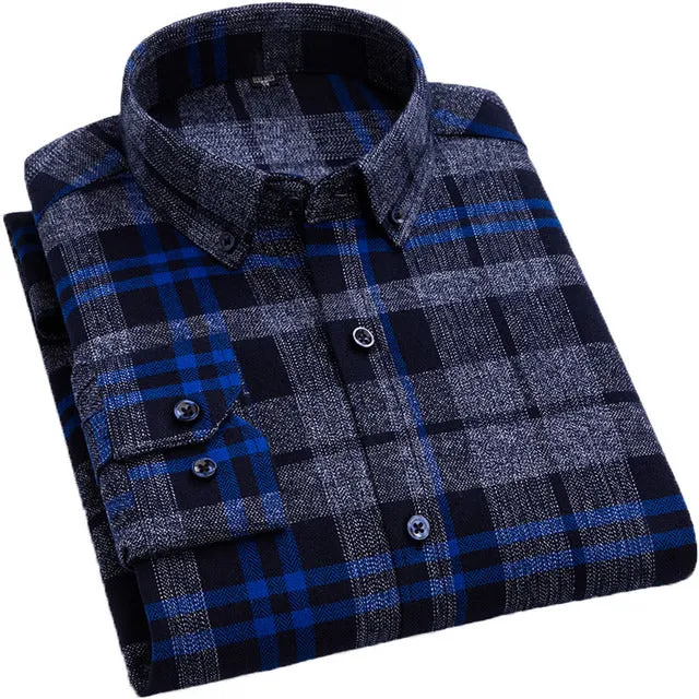 Xituodai Brand 100%Cotton Chechered Casual shirts for Men Warm Long Sleeve Plaid Shirt Winter soft Striped Male comfortable shir