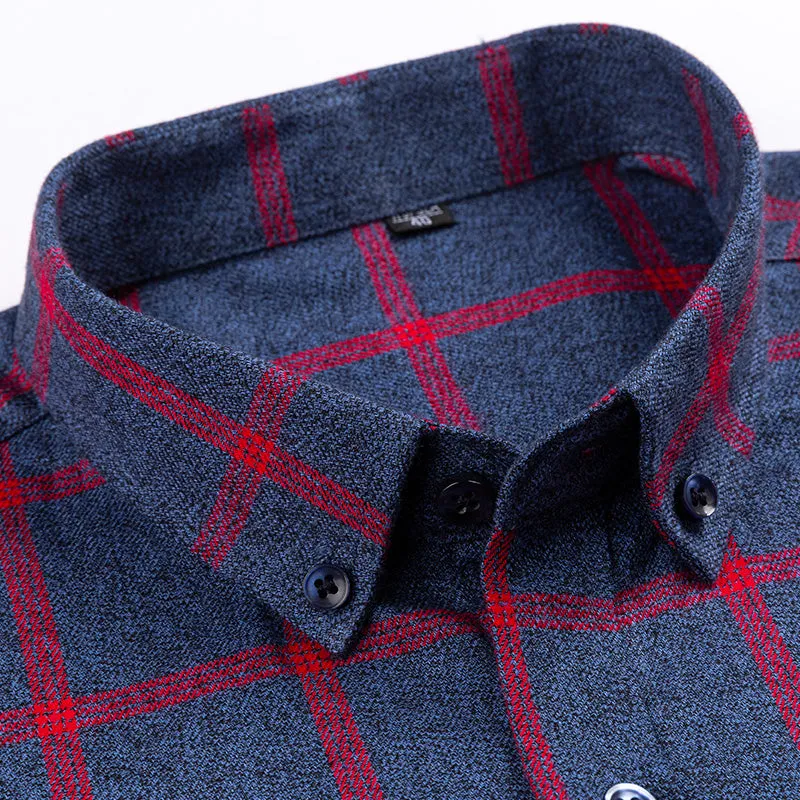 Xituodai Brand 100%Cotton Chechered Casual shirts for Men Warm Long Sleeve Plaid Shirt Winter soft Striped Male comfortable shir