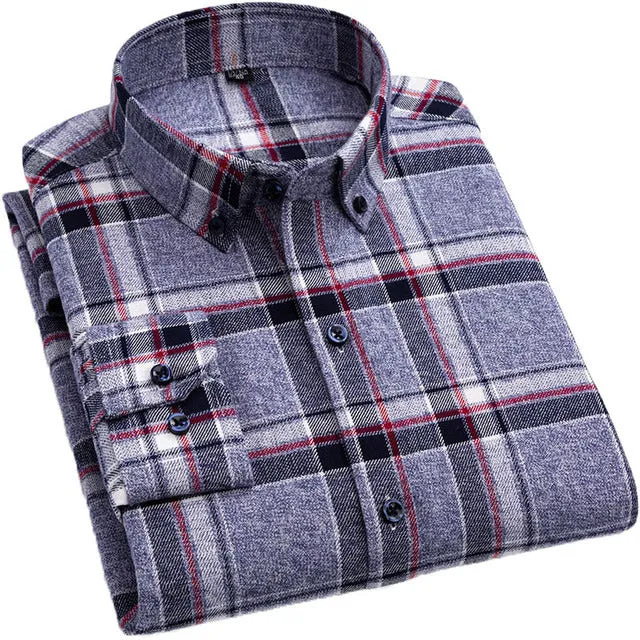 Xituodai Brand 100%Cotton Chechered Casual shirts for Men Warm Long Sleeve Plaid Shirt Winter soft Striped Male comfortable shir