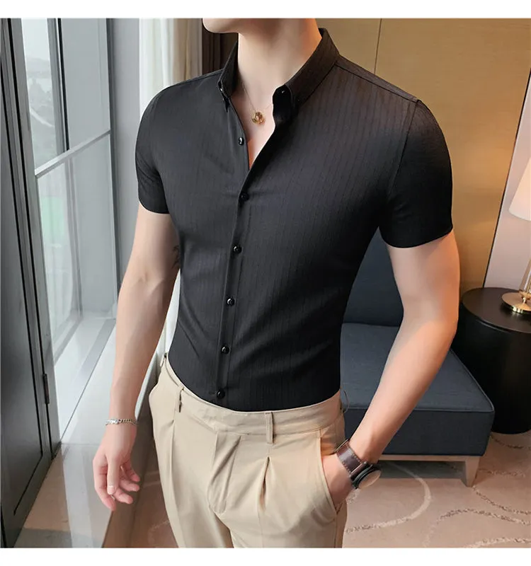 Xituodai High Quality Summer Men Dress Striped Shirts Short Sleeve Fashion 2022 Korean Slim Fit Casual Business Formal Wear Blou