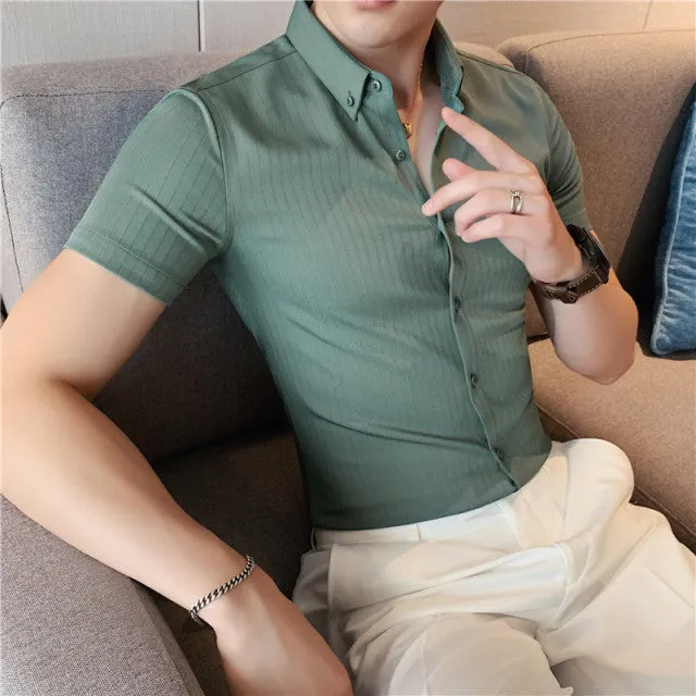 Xituodai High Quality Summer Men Dress Striped Shirts Short Sleeve Fashion 2022 Korean Slim Fit Casual Business Formal Wear Blou