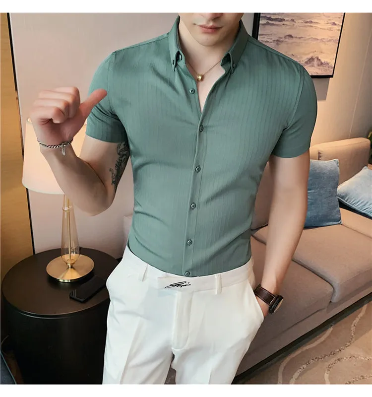 Xituodai High Quality Summer Men Dress Striped Shirts Short Sleeve Fashion 2022 Korean Slim Fit Casual Business Formal Wear Blou