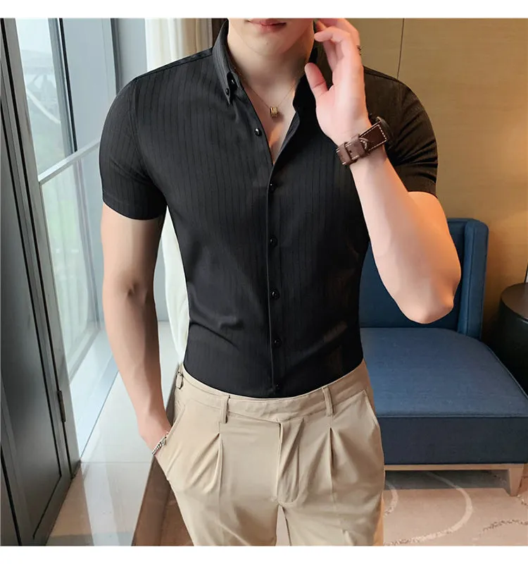 Xituodai High Quality Summer Men Dress Striped Shirts Short Sleeve Fashion 2022 Korean Slim Fit Casual Business Formal Wear Blou