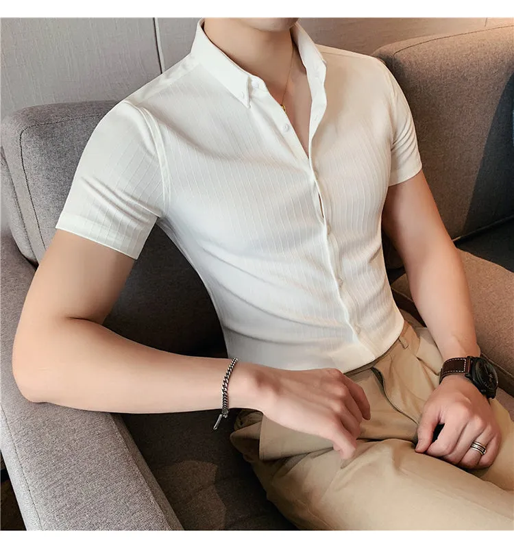 Xituodai High Quality Summer Men Dress Striped Shirts Short Sleeve Fashion 2022 Korean Slim Fit Casual Business Formal Wear Blou