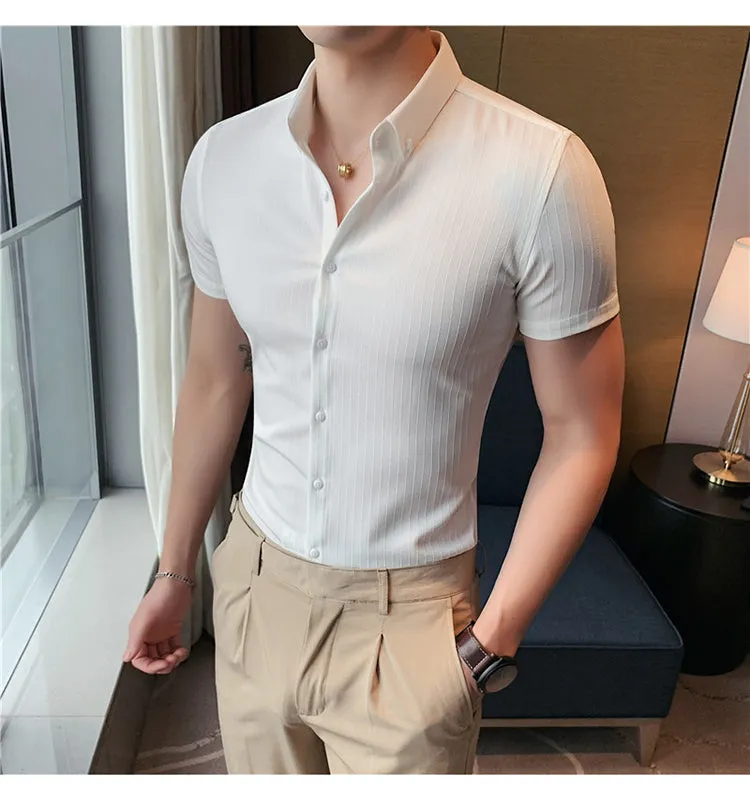 Xituodai High Quality Summer Men Dress Striped Shirts Short Sleeve Fashion 2022 Korean Slim Fit Casual Business Formal Wear Blou