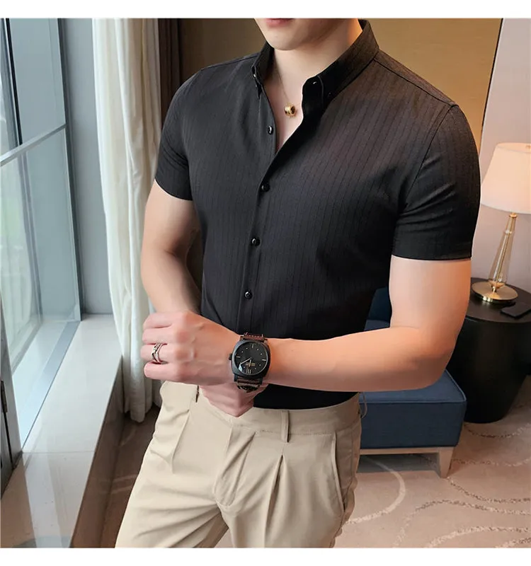 Xituodai High Quality Summer Men Dress Striped Shirts Short Sleeve Fashion 2022 Korean Slim Fit Casual Business Formal Wear Blou