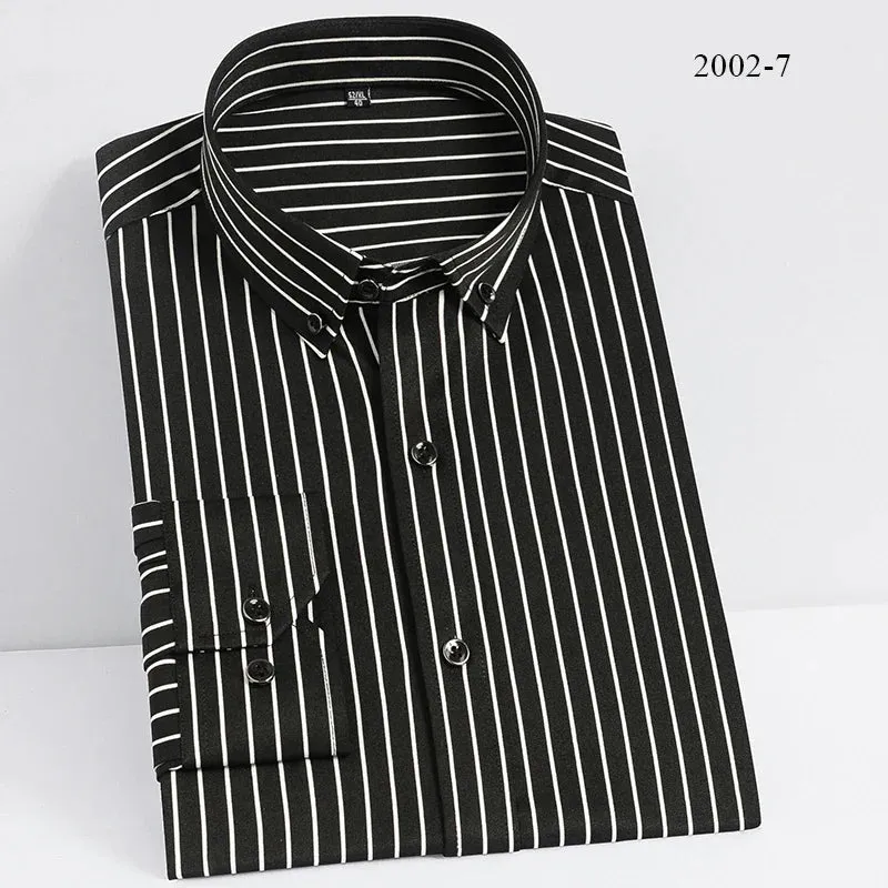 Xituodai Men Spring Summer Comfortable Vertical Striped Strech Mens Dress Shirts Long Sleeve Soft Business Work Shirt  No Pocket