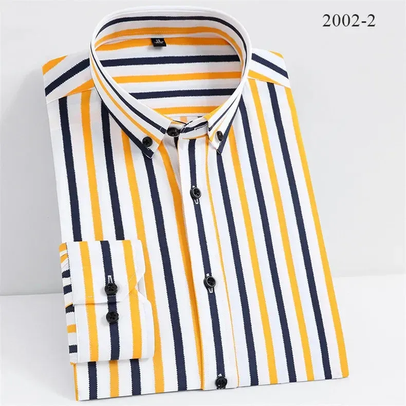 Xituodai Men Spring Summer Comfortable Vertical Striped Strech Mens Dress Shirts Long Sleeve Soft Business Work Shirt  No Pocket