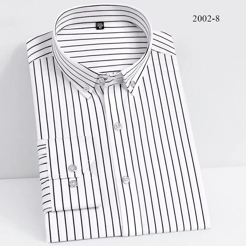 Xituodai Men Spring Summer Comfortable Vertical Striped Strech Mens Dress Shirts Long Sleeve Soft Business Work Shirt  No Pocket