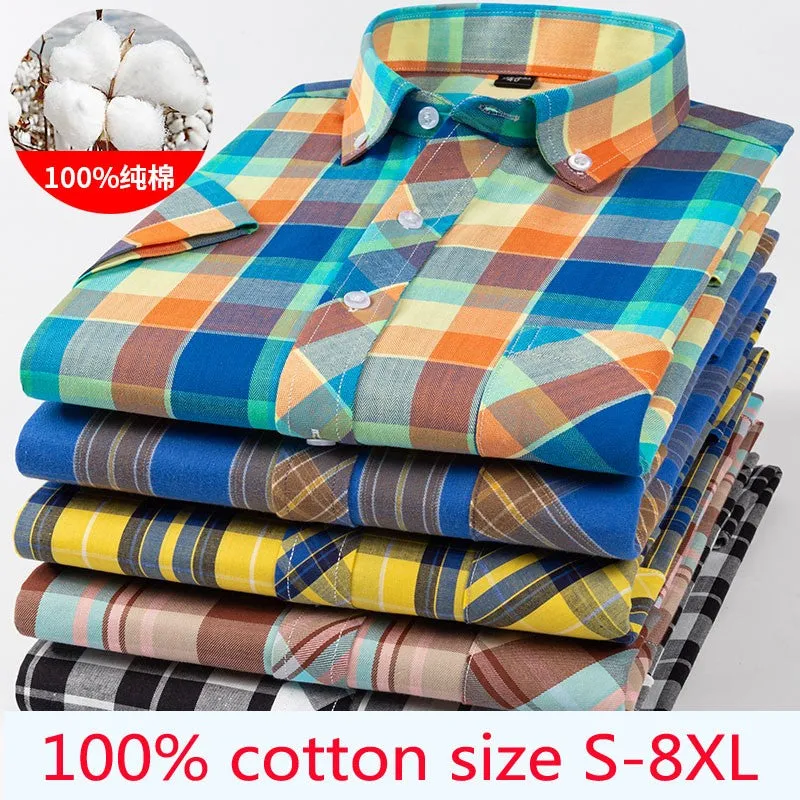 Xituodai New Arrival Fashion Super Large Summer 100% Cotton Plaid Young Men Summer Short Sleeve Casual Shirts Plus Size S-5XL 6X