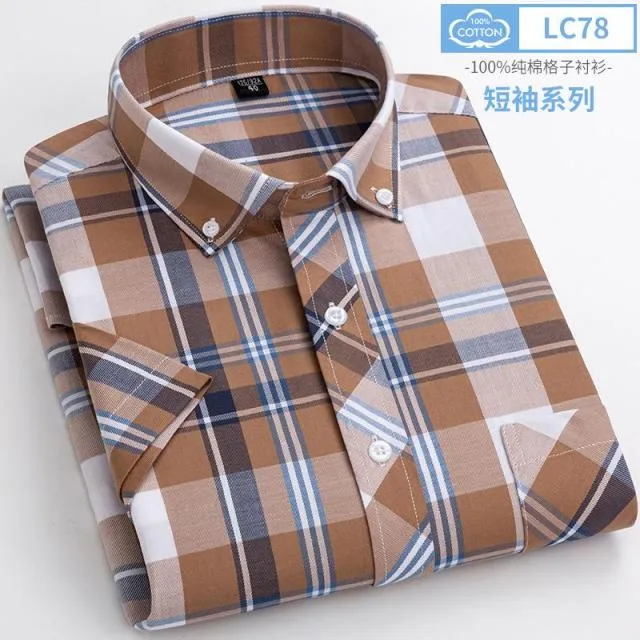 Xituodai New Arrival Fashion Super Large Summer 100% Cotton Plaid Young Men Summer Short Sleeve Casual Shirts Plus Size S-5XL 6X