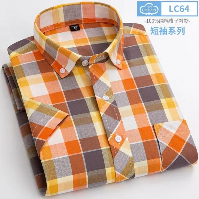 Xituodai New Arrival Fashion Super Large Summer 100% Cotton Plaid Young Men Summer Short Sleeve Casual Shirts Plus Size S-5XL 6X