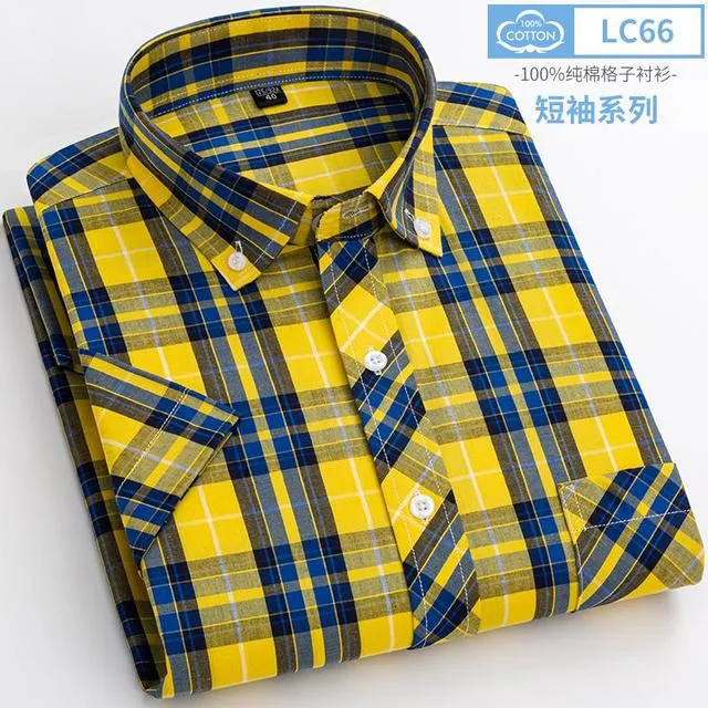 Xituodai New Arrival Fashion Super Large Summer 100% Cotton Plaid Young Men Summer Short Sleeve Casual Shirts Plus Size S-5XL 6X